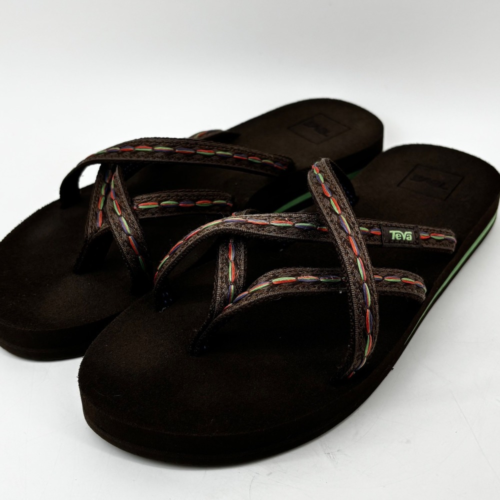 Teva Olowahu Brown Strappy Mush Flip Flop Sandals Womens 8 6840